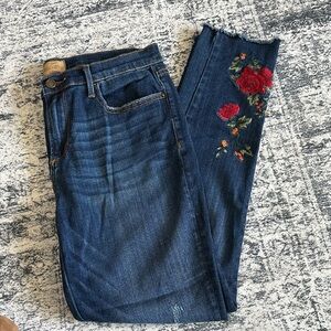 DRIFTWOOD Dark Blue Jeans with Red Floral Embroidery